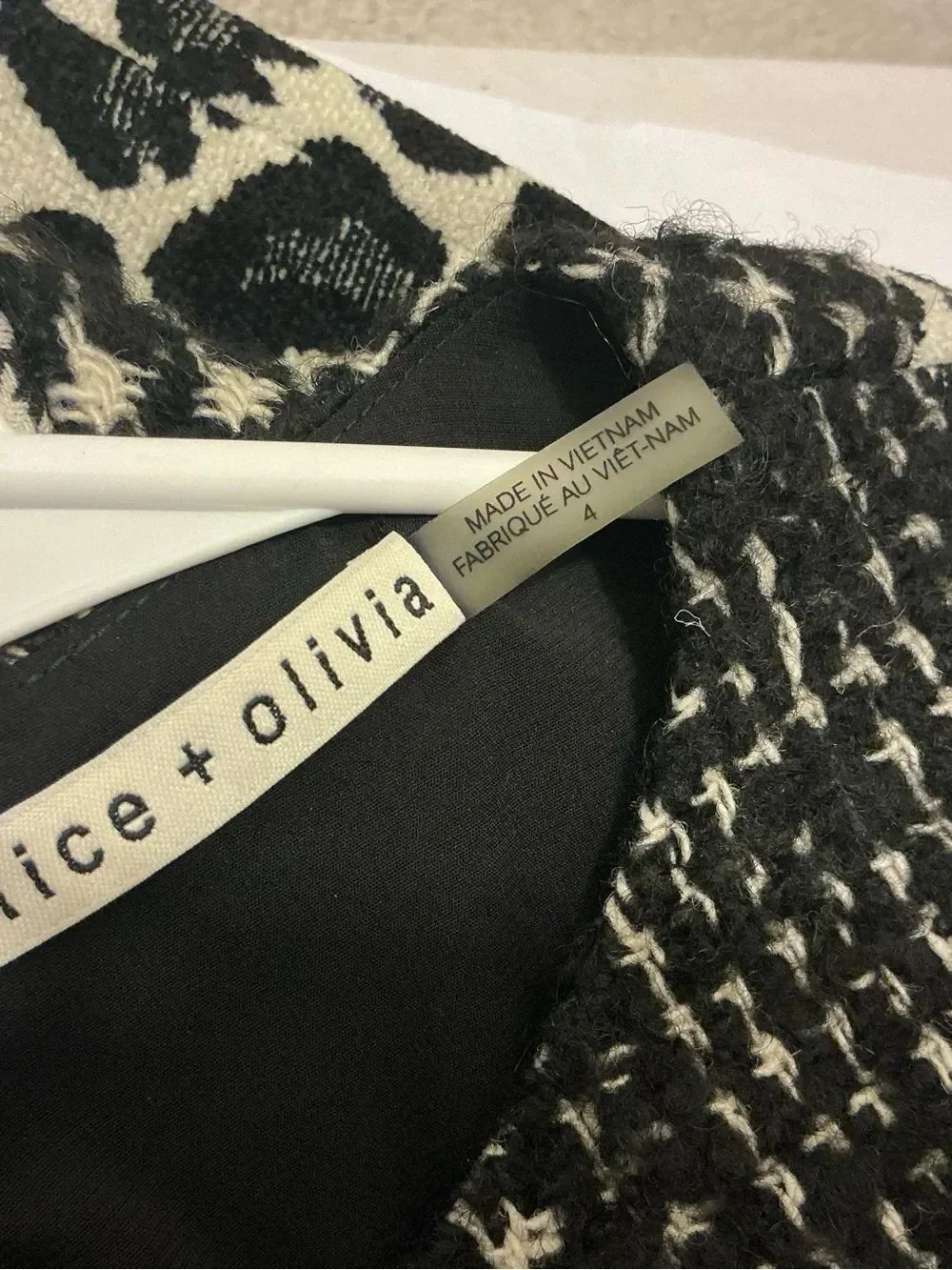 ALICE + OLIVIA Clyde wool-blend tweed, woven and leopard-jacquard dress Sz 4
